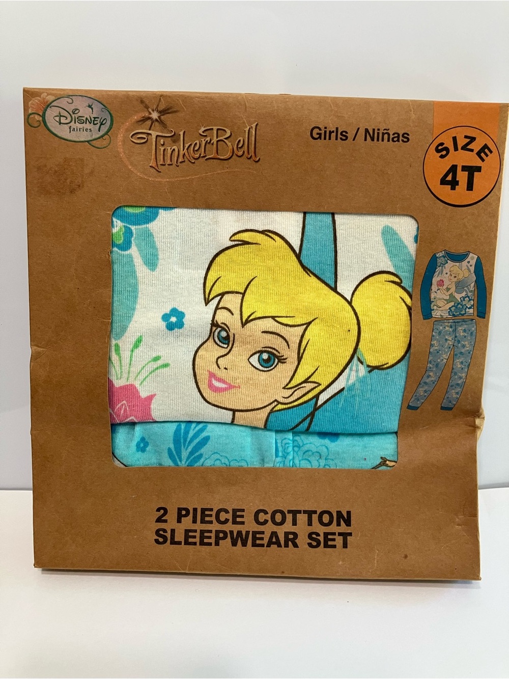 Tinkerbell Girls 4T Cotton Long Sleeve Snug Fit 2pc Pajama Set Disney Fairies